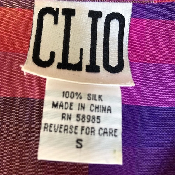 CLIO Vintage Retro 100% Silk Tartan Wrap Top Purple, Pink Size: Small - Picture 4 of 10